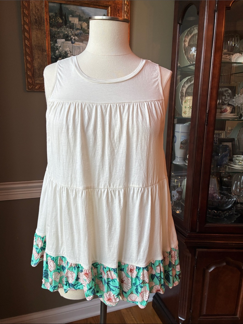 Matilda Jane Cream Tiered Tank with Floral Ruffle Size Medium